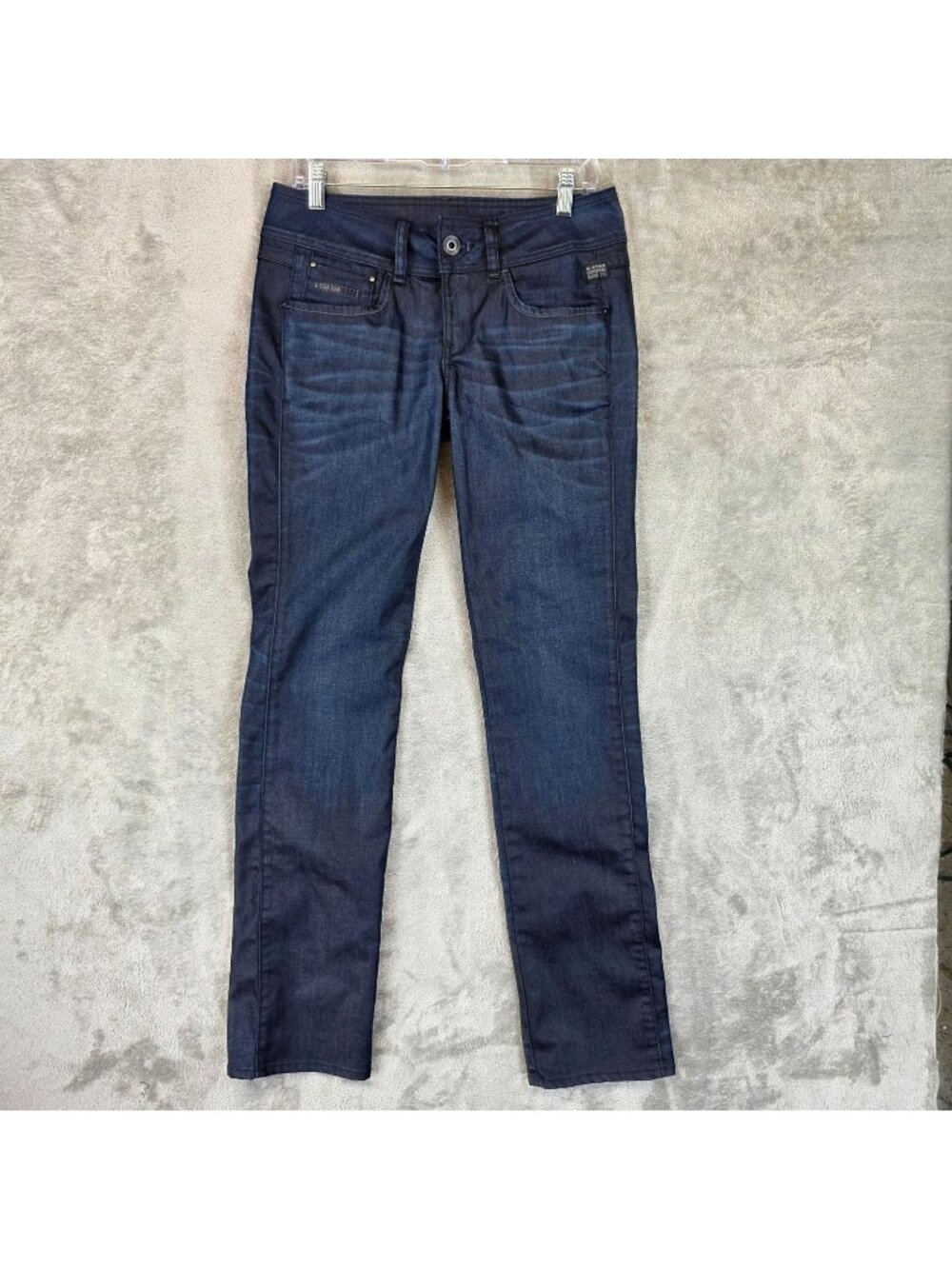 G-Star New Ford Straight Jeans Womens 30 Blue Dark Wash Low Rise Stretch Denim
